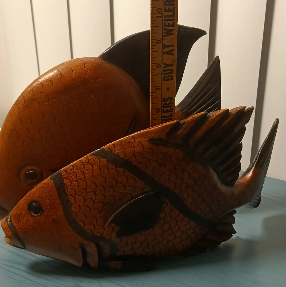 Two Beautifuly Handcrafted Solid Wood Fish Decor